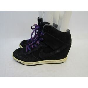 NIKE Sky Hi Dunk Women Sz 7 Black Purple Leather Lace Up Hidden Wedge Sneaker
